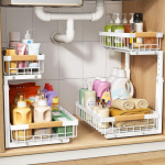 PXRACK Under Sink Organizer 2 Pack – Adjustable Height Pull Out Cabinet Storage