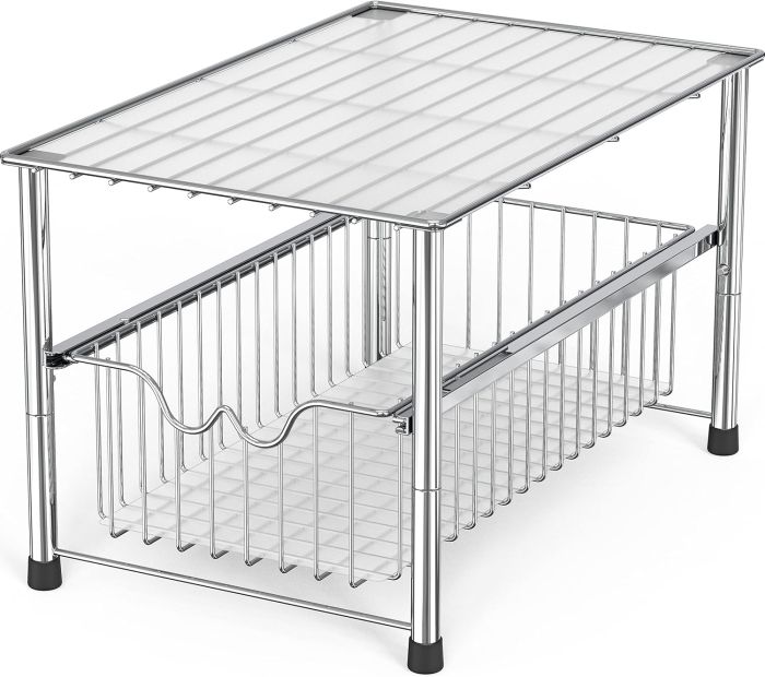DecoBrothers Stackable Under Sink Organizer with Sliding Basket – Chrome Finish